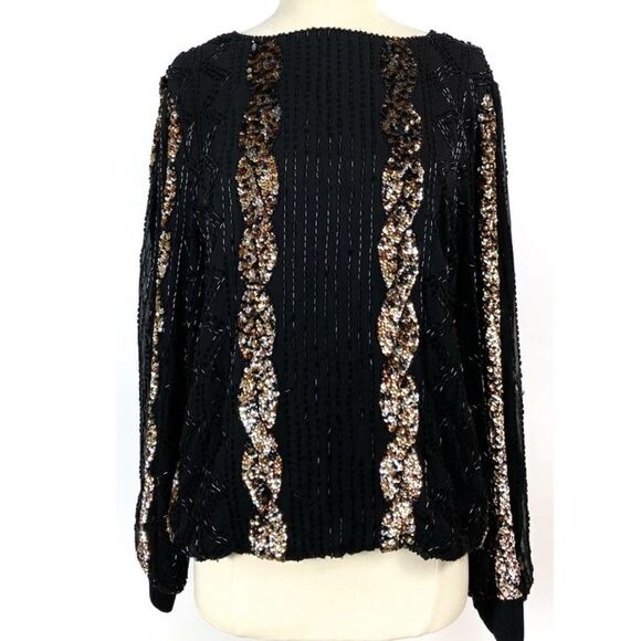 FAB Vintage Silk Beaded Sequin Pullover Blouse - Picture 1 of 6
